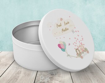 Personalisierte kleine runde Metall-Anhängerbox, individuell gestaltbare Keksdose, Erinnerungsbox, personalisierte Kuchenbox
