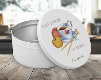 Personalisierte runde Strick- und Sportdose, personalisierbare Keksdose, Erinnerungsbox, personalisierte Kuchendose