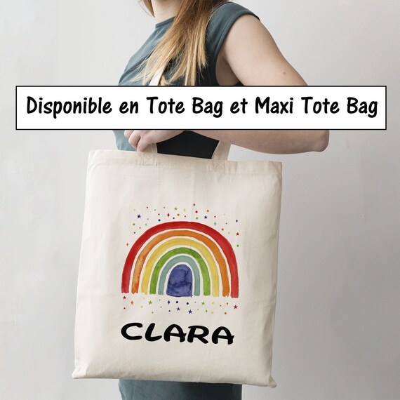 SB05P Tote Bag ou Maxi Tote Bag Arc en Ciel personnalisable, sac shopping, sac réutilisable, cadeau arc en ciel, merci, arc en ciel prénom