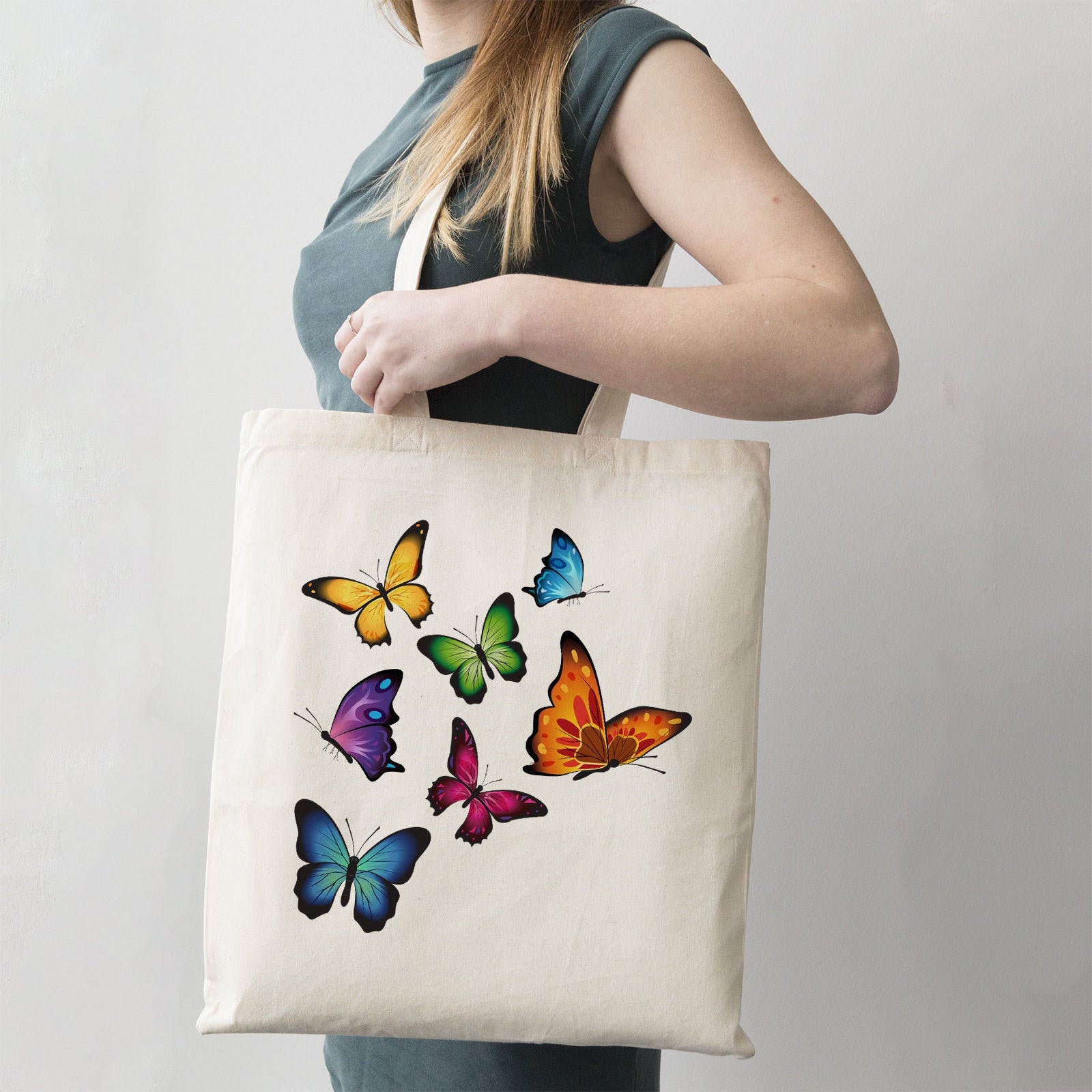C55 Personalized Butterflies Tote Bag Shopping Bag Butterflies Reusable Bag Thank You Gift Custom Butterflies Bag Name Butterflies Bag Etsy