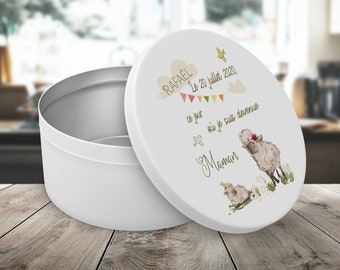 SB38 Boîte Ronde Nouvelle Maman en métal personnalisée, boîte à biscuits personnalisable, boîte souvenirs, boîte gâteaux personnalisé