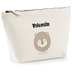 C40 Trousse imprimée Petit Lion en coton bio à personnaliser, cadeau toute occasion, pochette maquillage, trousse école enfant, Lion prénom