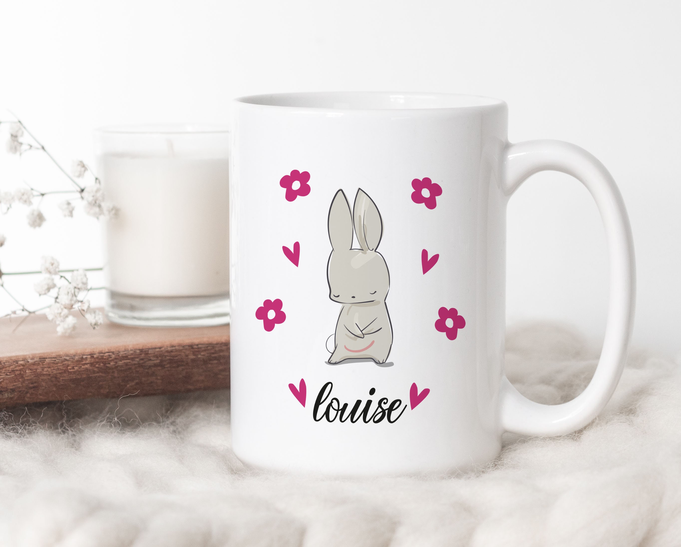 Sb01P Mug Lapin à Personnaliser, Tasse Café ou Thé, Cadeau Personnalisé, Anniversaire Maman, Enfant,