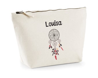 C66 Trousse personnalisée Attrape Rêves en coton bio, cadeau personnalisé, EVJF, cadeau témoin, trousse prénom, pochette prénom, maquillage