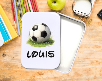Gepersonaliseerde voetbalbeloningsdoos, metalen doos met de naam van het kind, cadeauschatkist, geheime doos C948