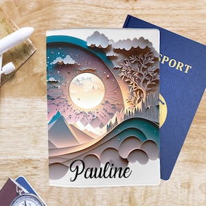 Gepersonaliseerde paspoorthoes C829 mountain papercut, gepersonaliseerde paspoorthoes, aanpasbare paspoorthouder