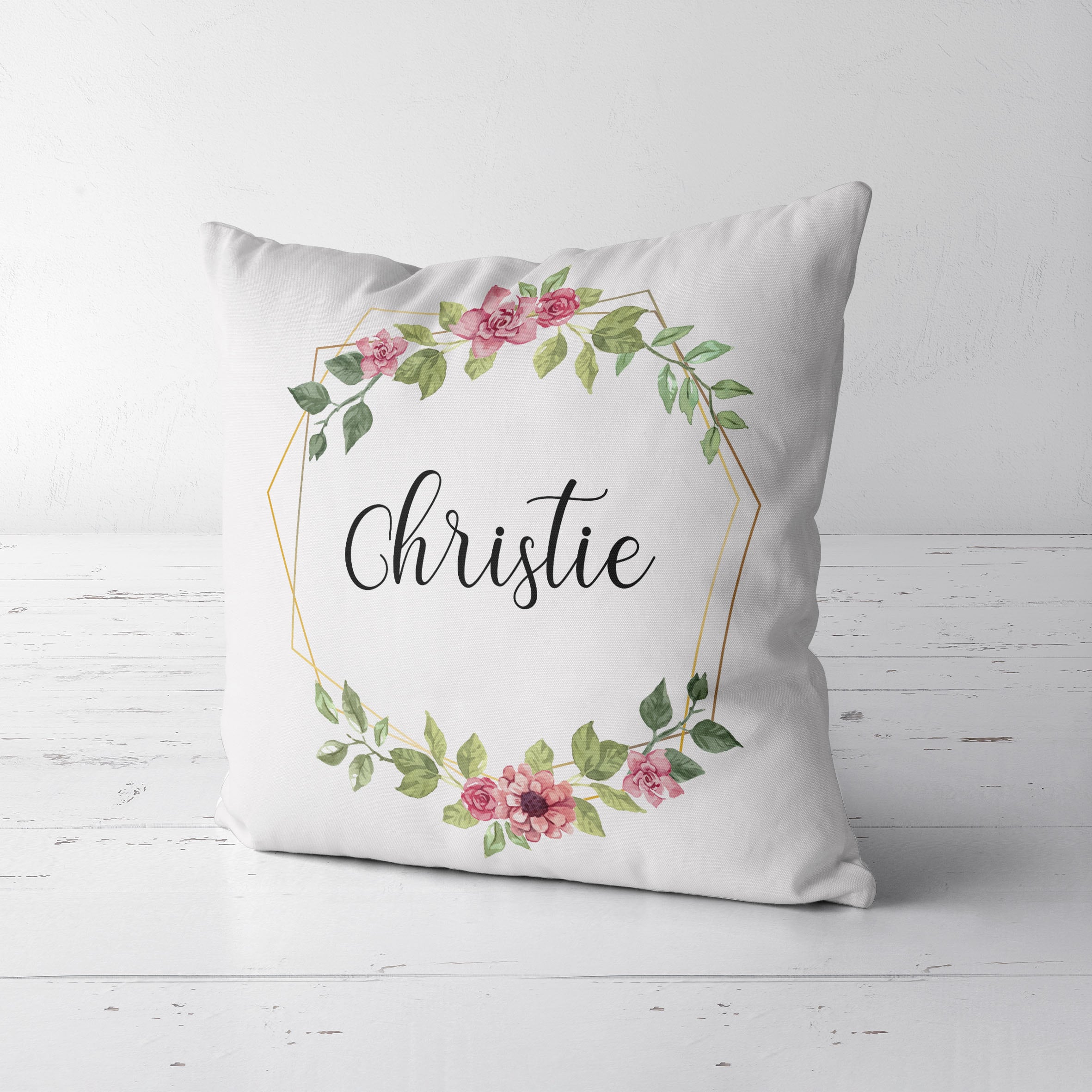 C65 Coussin Personnalisé Médaillon Polygone Fleuri, Coussin Déco, de Sieste, Maîtresse, Femme, Cadea