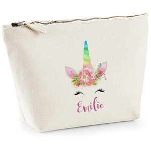 C31 Trousse personnalisée licorne, cadeau prénom, cadeau anniversaire, trousse bijoux, cadeau personnalisé, trousse prénom, trousse écrue