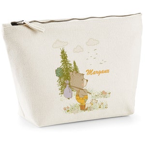 SB36 Trousse imprimée Ourson et son chien en coton bio à personnaliser, cadeau petite fille ou garçon, cadeau anniversaire, trousse enfant