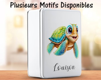 Turtle-shaped large personalized metal box, customizable sugar box, customizable keepsake box, personalized cake box