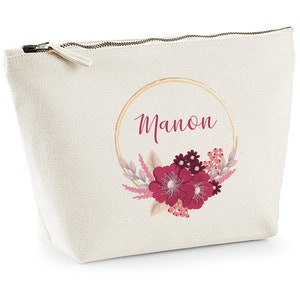 C21 Trousse personnalisée florale en coton bio, cadeau personnalisé, EVJF, cadeau témoin, trousse prénom, pochette prénom, maquillage