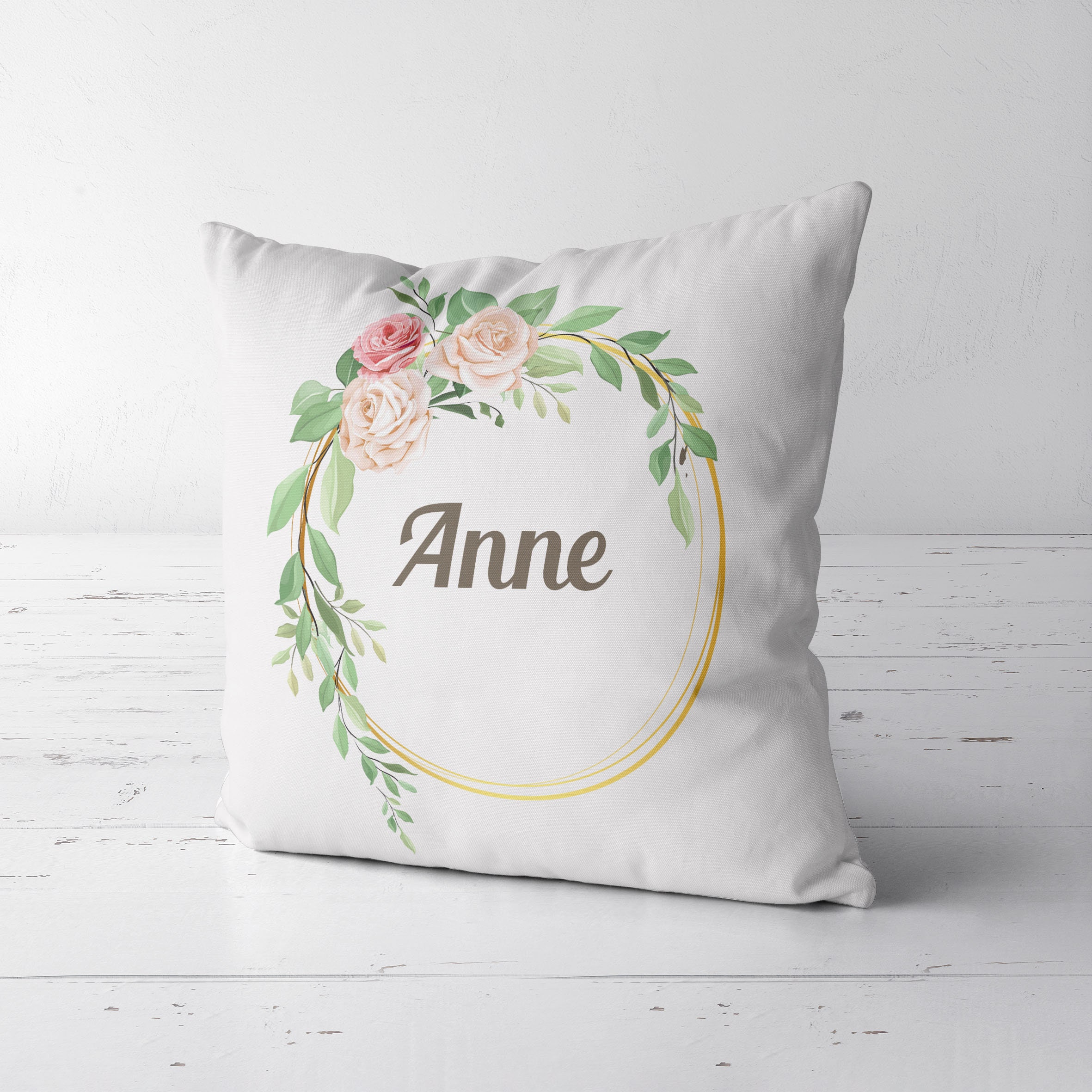 C64 Coussin Personnalisé Médaillon Or et Roses, Coussin Déco, de Sieste, Maîtresse, Femme, Cadeau No