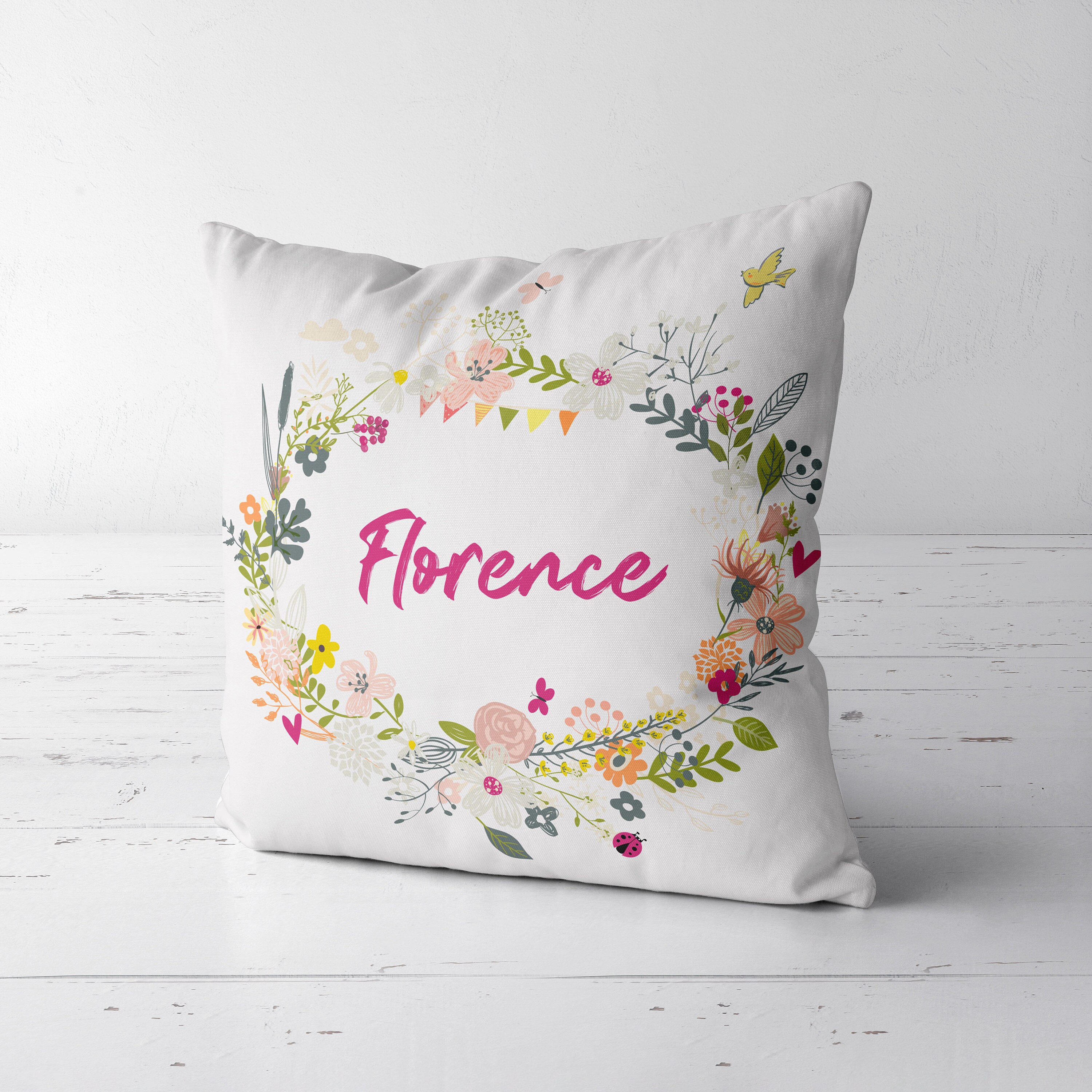 Sb16 Coussin Personnalisé Couronne Fleurie, Coussin Déco, de Sieste, Maîtresse, Femme, Cadeau Nounou