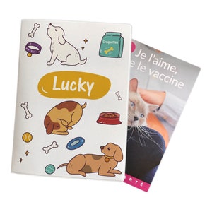 C703 Protège carnet de santé personnalisé pour animaux motif chiens colorés, carnet chien, carnet chat, carnet de santé chien