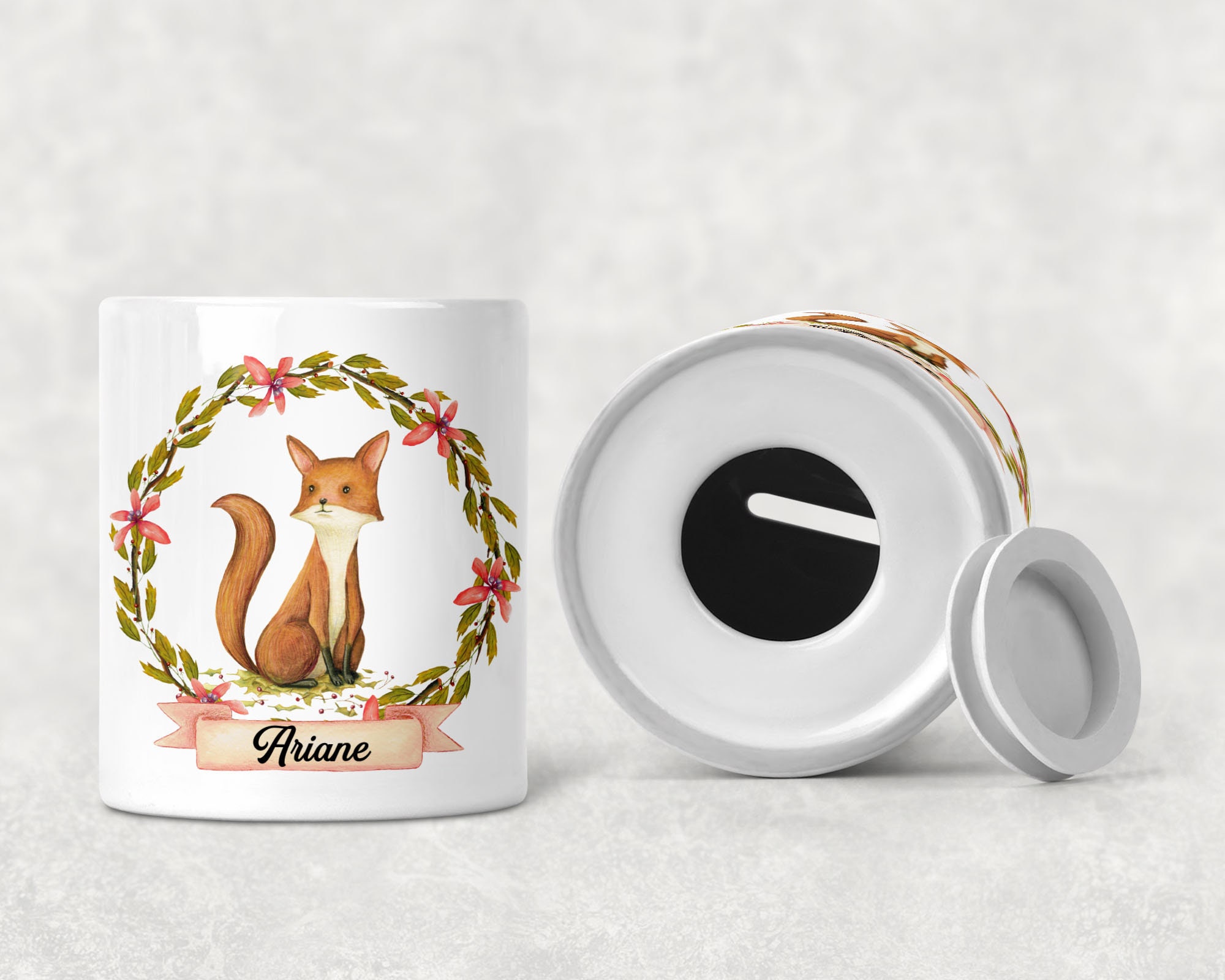 C59 Tirelire Renard Personnalisée, Tirelire Enfant, Fille, Garçon, Cadeau Enfant Personnalisable, Pr