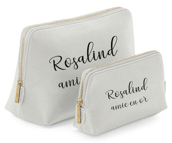 Trousse élégante grise simili cuir personnalisable, en saffiano grain fin, trousse personnalisée, cadeau personnalisable, prenom