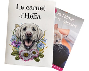 C722 Protège carnet de santé personnalisé pour animaux motif labrador et fleurs, carnet chien, carnet chat, carnet de santé chien