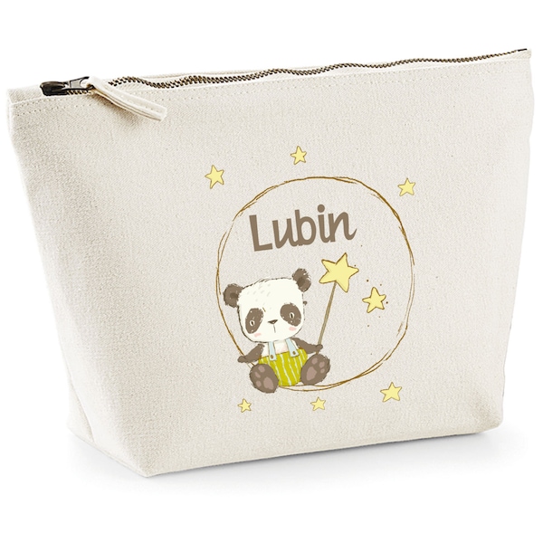 C34 Panda Boy stampato kit in cotone organico da personalizzare, regalo per ogni occasione, pochette trucco, kit scuola bambino, panda