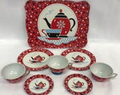 8 Piece Vintage Ohio Art Tin Litho Child 39 s Tea Set - Confetti Design