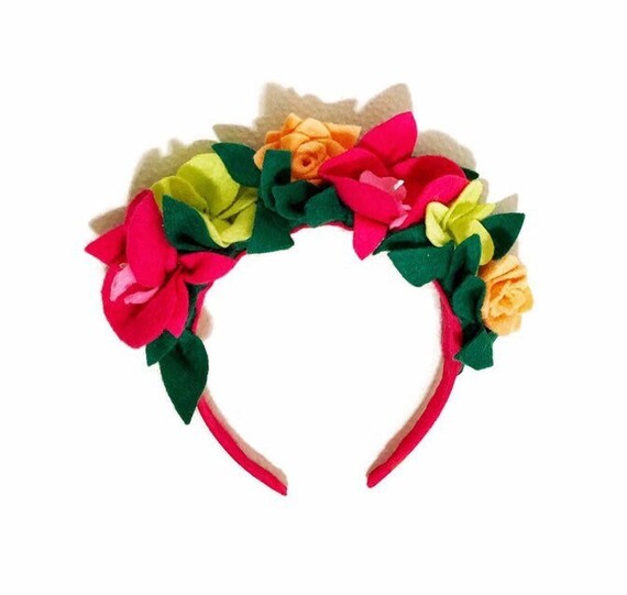 de corona de flores de fieltro tropical hawaiana para Etsy México