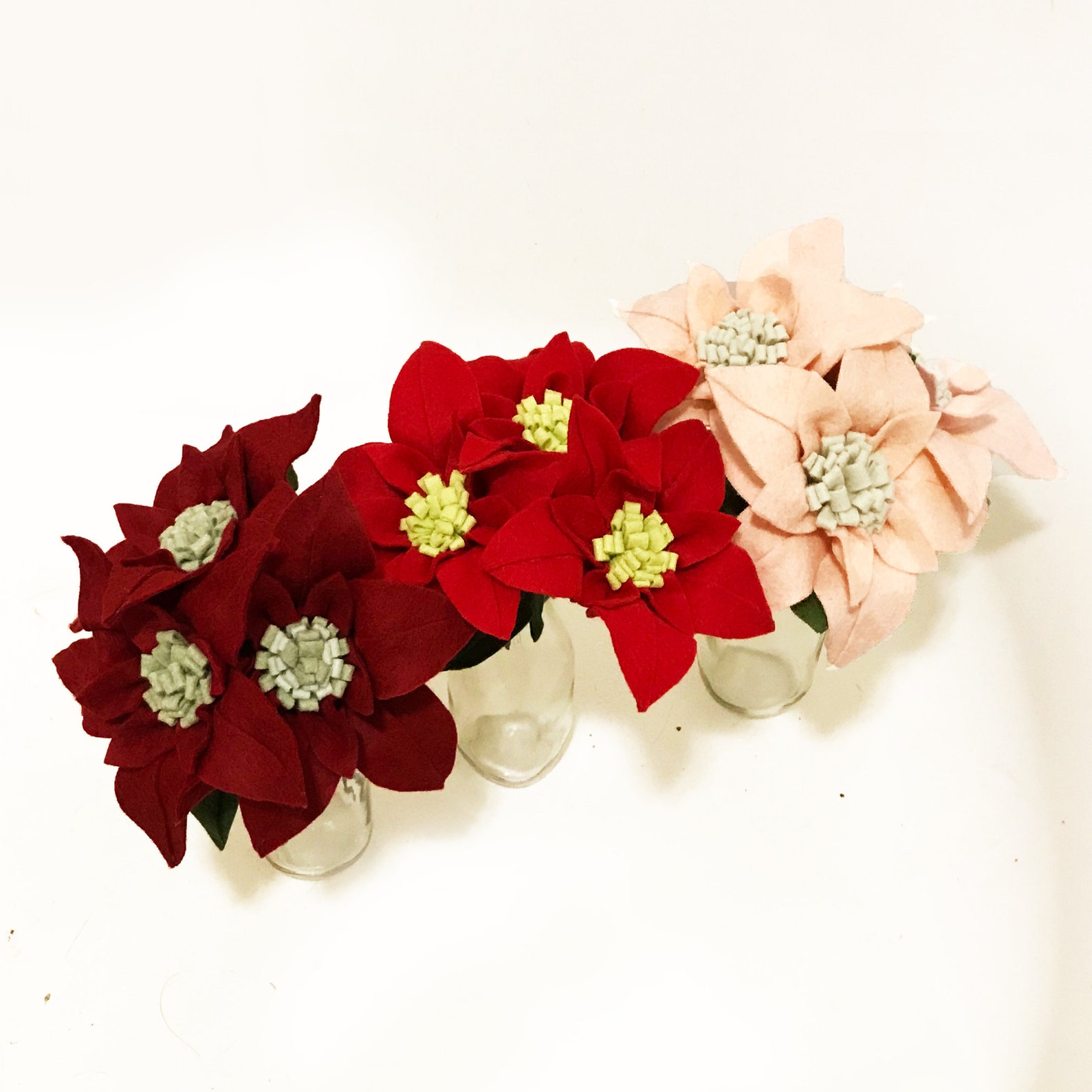 Red Christmas Poinsettia Felt Flowers for Holiday Decorations Etsy