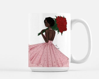 Fashion Illustration Mug, "Fresh Roses" Fashion Illustration, Chic Coffee Mug, Gift For Her