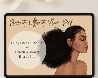Procreate Ultimate Hair Brush Bundle Pack, Curly Hair/ Braids & Twists Procreate Brushes + Textured Hair Set