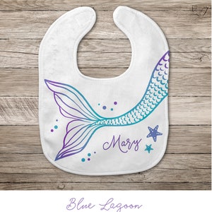 Mermaid Tail Baby Bib  |  Personalized Baby Girl Gift  |  Baby Shower Gift | Personalized Blue Lagoon | Name Bib | Mermaid Bib | Ocean | Sea