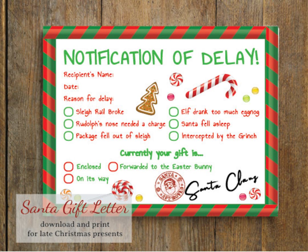 Delayed Christmas Gift Letter From Santa Notification of Late Present ...