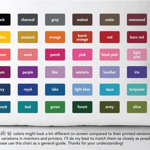a white pillow with a color chart on it