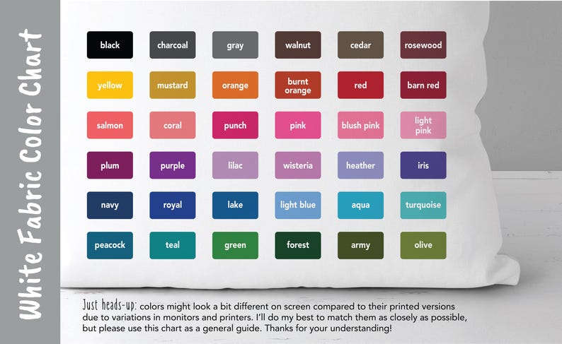 a white pillow with a color chart on it
