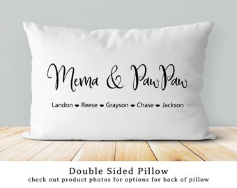 Mema & PawPaw pillow | Grandparent pillow | personalized grandchildren gift | mothers day gift for Mema and PawPaw