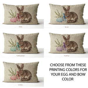 Watercolor Easter Bunny Pillow | lumbar accent pillow | Easter Egg | Easter Decor | Spring Pillow | Spring Decor | Burlap Easter Pillow image 2