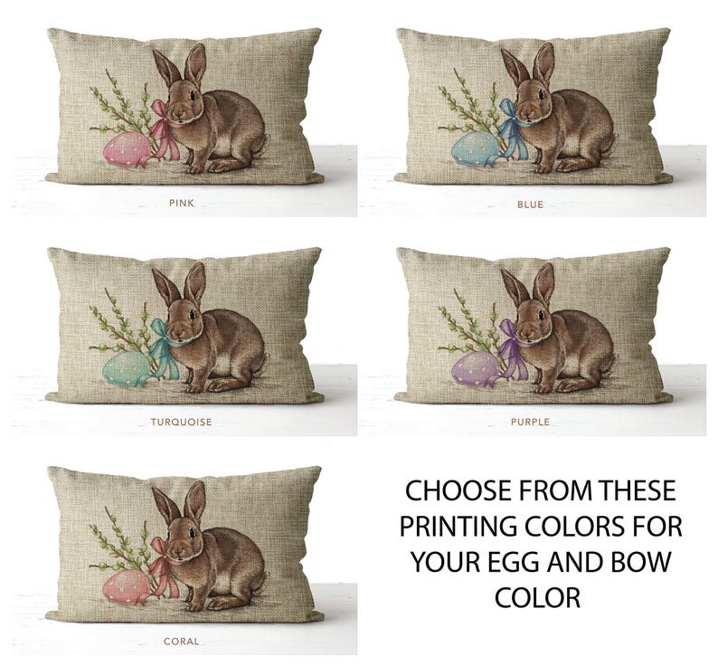 Watercolor Easter Bunny Pillow | lumbar accent pillow | Easter Egg | Easter Decor | Spring Pillow | Spring Decor | Burlap Easter Pillow image 2