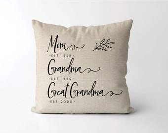 Mom, Grandma, Great Grandma established Pillow Cover | pregnancy announcement | great grandmother reveal | new grandma gift
