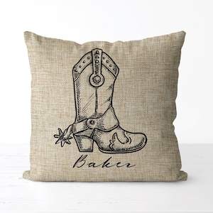 Personalized Vintage Cowboy Boots Name Pillow | Baby Cowboy Gift | Kids Room Western Theme | Kids Room Name Pillow | Baby Shower Gift