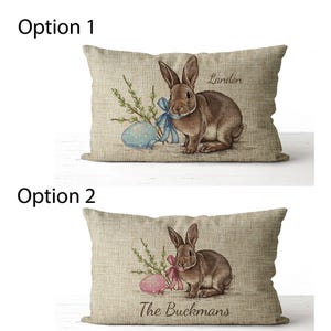 Watercolor Easter Bunny Pillow | lumbar accent pillow | Easter Egg | Easter Decor | Spring Pillow | Spring Decor | Burlap Easter Pillow image 3