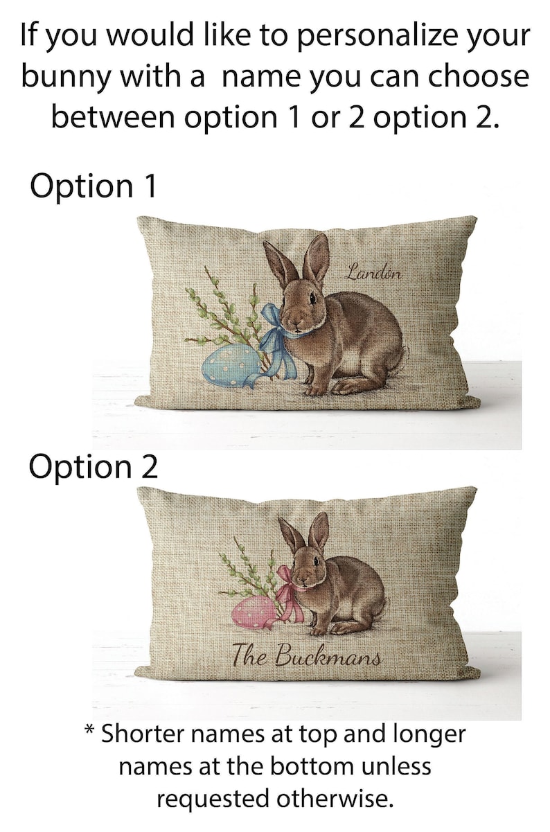Watercolor Easter Bunny Pillow | lumbar accent pillow | Easter Egg | Easter Decor | Spring Pillow | Spring Decor | Burlap Easter Pillow image 3