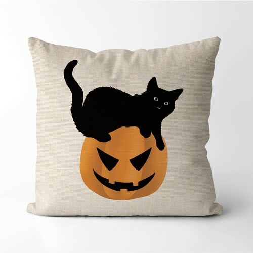 halloween black cat pillow