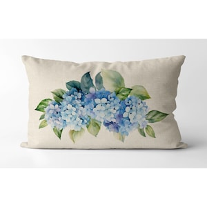 Watercolor Blue Flowers Pillow |  lumbar accent pillow | watercolor bouquet | botanical Spring Decor | Mother's Day gift