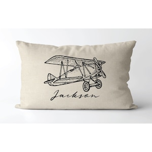 Personalized Vintage plane Name Pillow | Personalized Name Pillow | baby plane gift | kids room | plane nursery | plane decor | Font choice zdjęcie 1