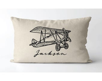 Personalized Vintage plane Name Pillow | Personalized Name Pillow | baby plane gift | kids room | plane nursery | plane decor | Font choice