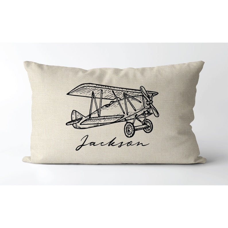 Personalized Vintage plane Name Pillow | Personalized Name Pillow | baby plane gift | kids room | plane nursery | plane decor | Font choice zdjęcie 1