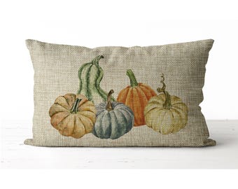 Watercolor pumpkin and gourd pillow | thanksgiving decor | fall decor | fall pillow | lumbar | autumn decor | autumn pillow | halloween
