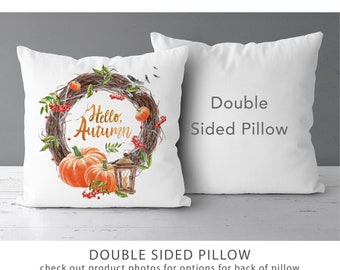 Hello Autumn Pumpkin Wreath Pillow | Halloween Decor | Autumn Decor | Fall *