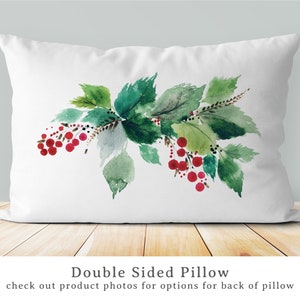 Watercolor Holly Berry Christmas pillow Christmas Lumbar accent Pillow Holly Berries Watercolor Christmas Decor image 1