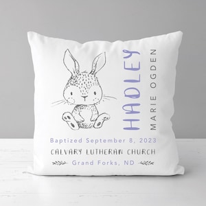 Personalized Baby Baptism pillow | Woodland Nursery Bunny | Christening Gift | Baby Baptism Gift | Gift From Godmother | Confirmation