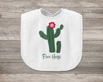 Free Hugs Flowered Cactus Baby Bib | Free Hugs Bib | Baby Bib | Green Cactus Bib Gift | Baby Boy Gift |  Baby Girl Gift |  Baby Gift