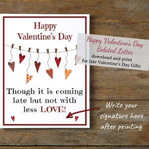 Carta de regalo de San Valentín atrasada / Feliz día de San Valentín / Notificación de regalo tardío / Descarga digital /