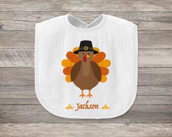 Personlig kalkonhaklapp | Thanksgivinghaklapp | Namnhaklapp | Kalkonhaklapp | Haklapp | Gåva för pojke | Gåva för flicka | Höstgåva för bebisar